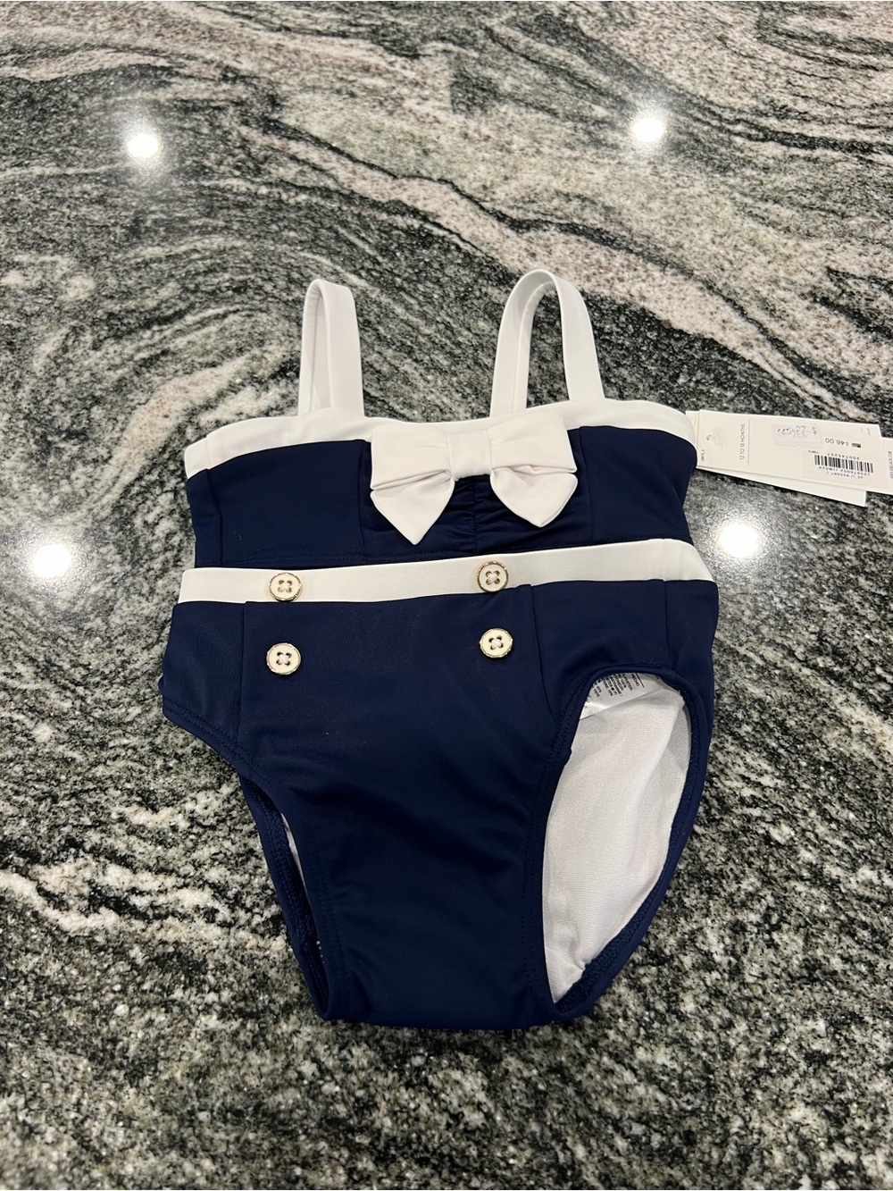 Janie and Jack Navy and White Girls' Swim Two-Piece with Bow